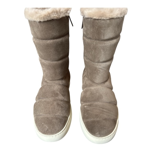 Aquatalia Waterproof Winter Boots Suede Fur Side Zip Light Taupe New Size US 5.5 - Picture 2 of 12